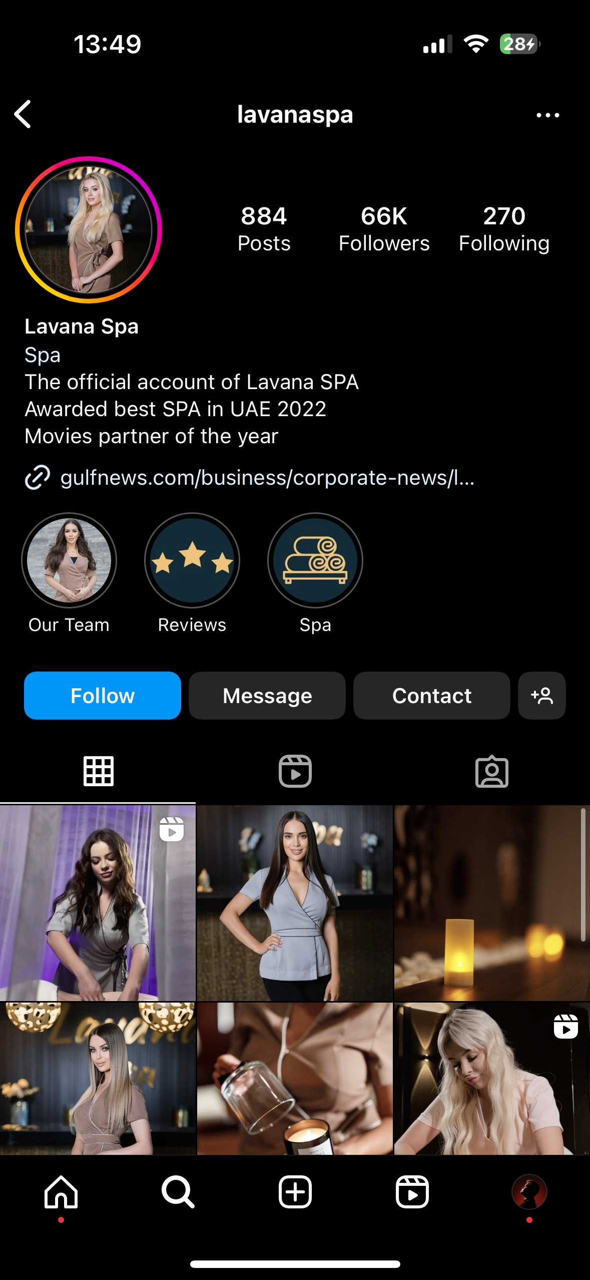 Профиль Instagram SPA-салона Lavana Spa в Дубае: 66 тысяч подписчиков, лучший SPA в ОАЭ 2022