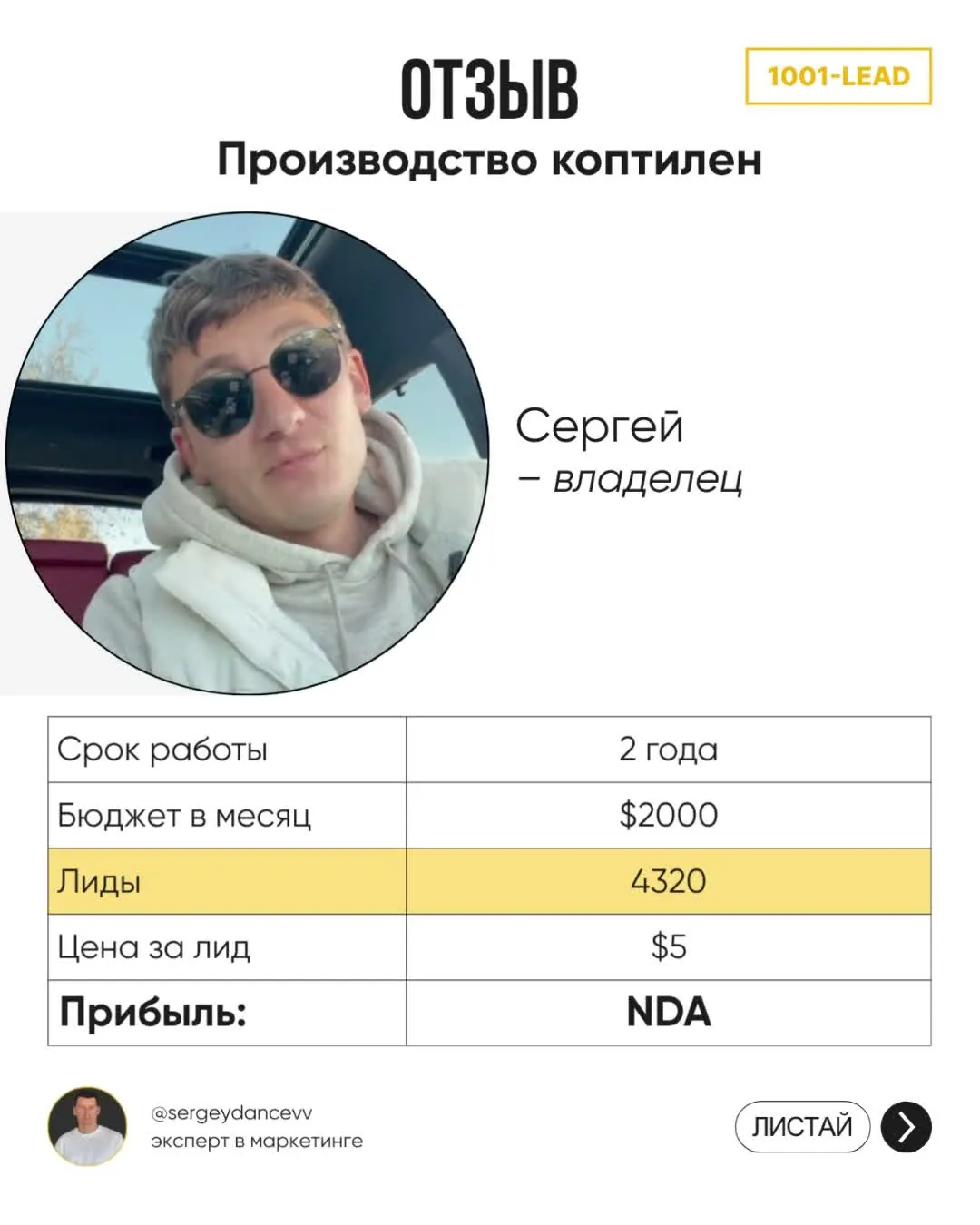 Отзыв: Сергей, Производство коптилен — срок работы, бюджет, количество заявок и цена заявки