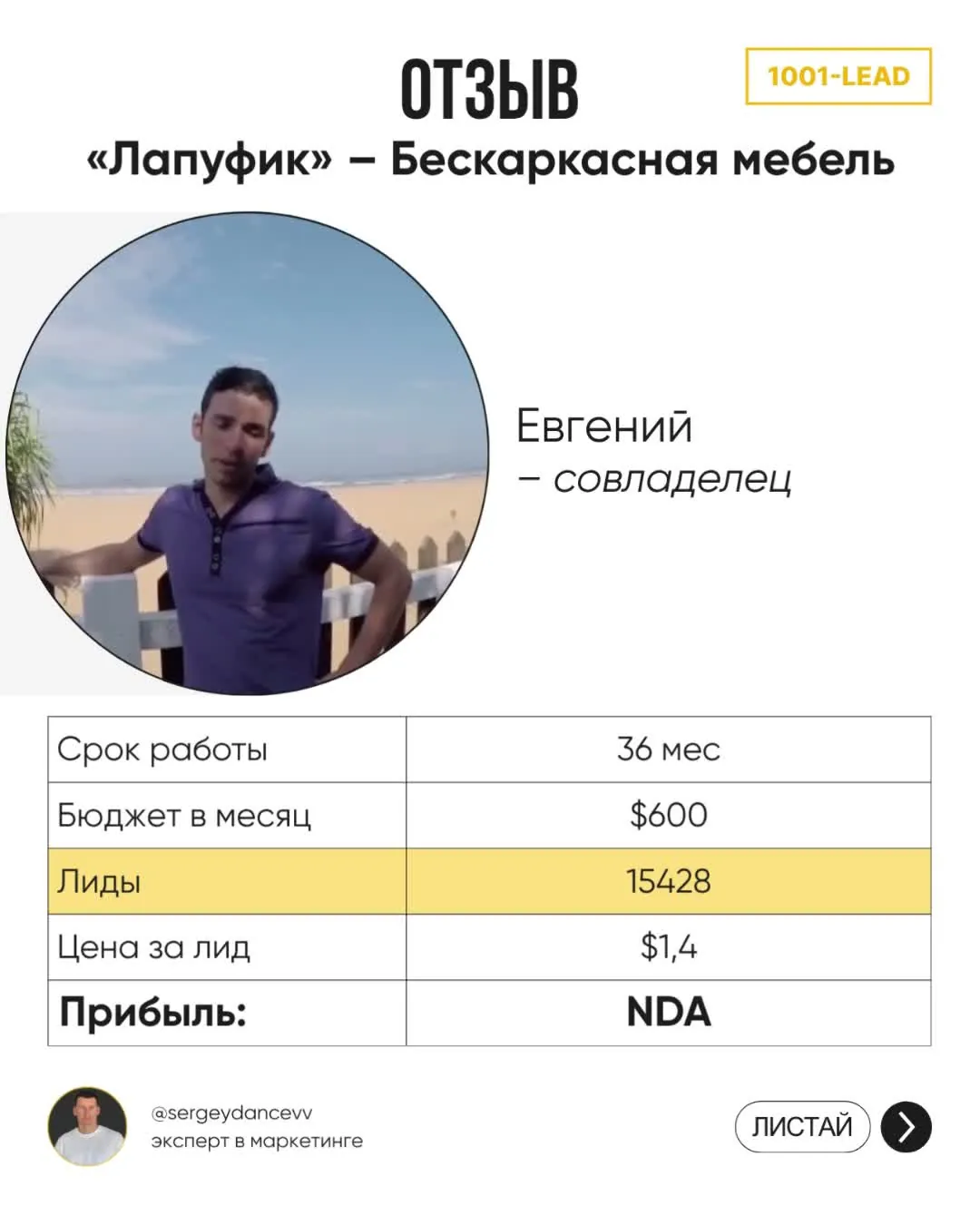 Отзыв: Евгений, «Лапуфик» · бескаркасная мебель — срок работы, бюджет, количество заявок и цена заявки